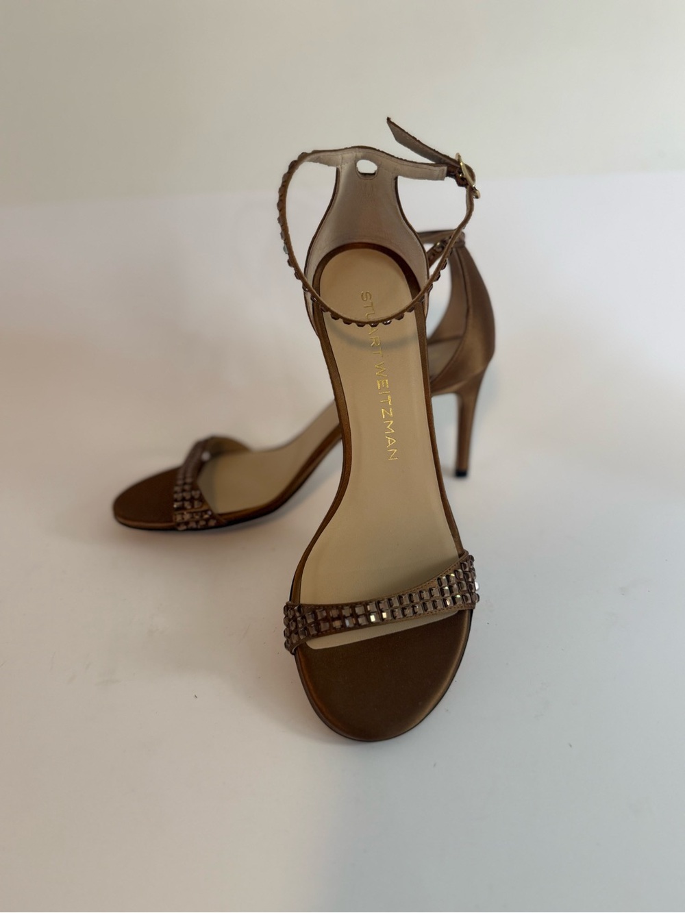 Stuart Weitzman Brown Crystal Ankle-Strap Stilettos